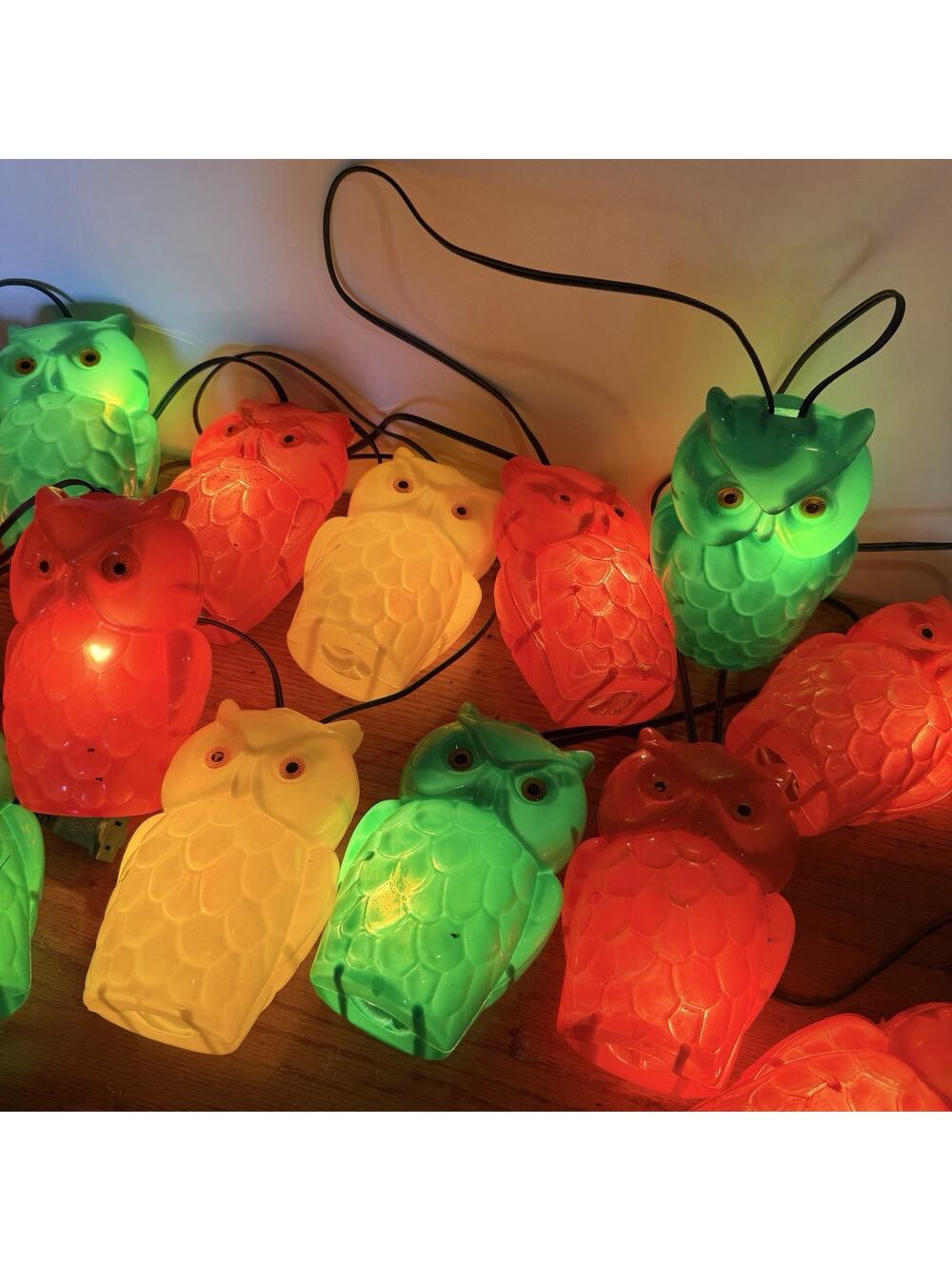 2 Sets Vtg Owl Blow Mold 7 String Party Lights Camper Patio RV Tiki Lantern
